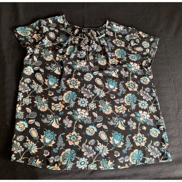 Premise Studio Womens Floral Short Sleeve Top Size XLarge Black Multicolor - Picture 2 of 11